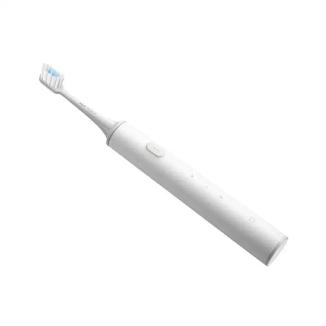 A toothbrush with a white handle