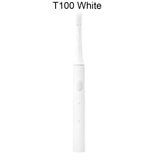 The toothbrush is white and has a white handle