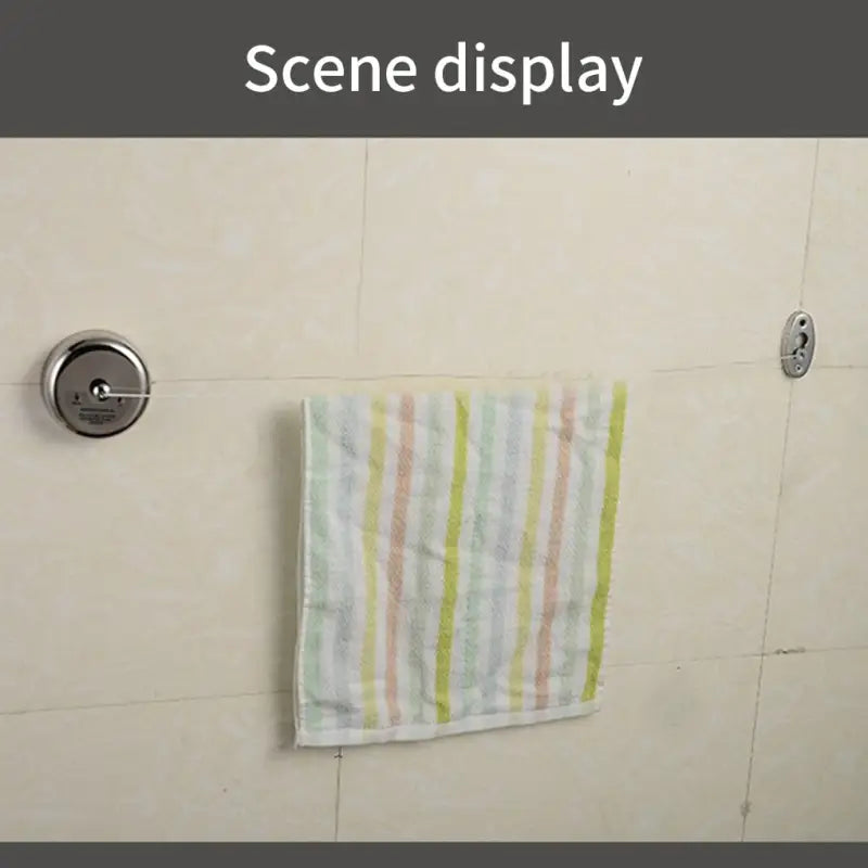 a towel hanging on the wall in a bathroom