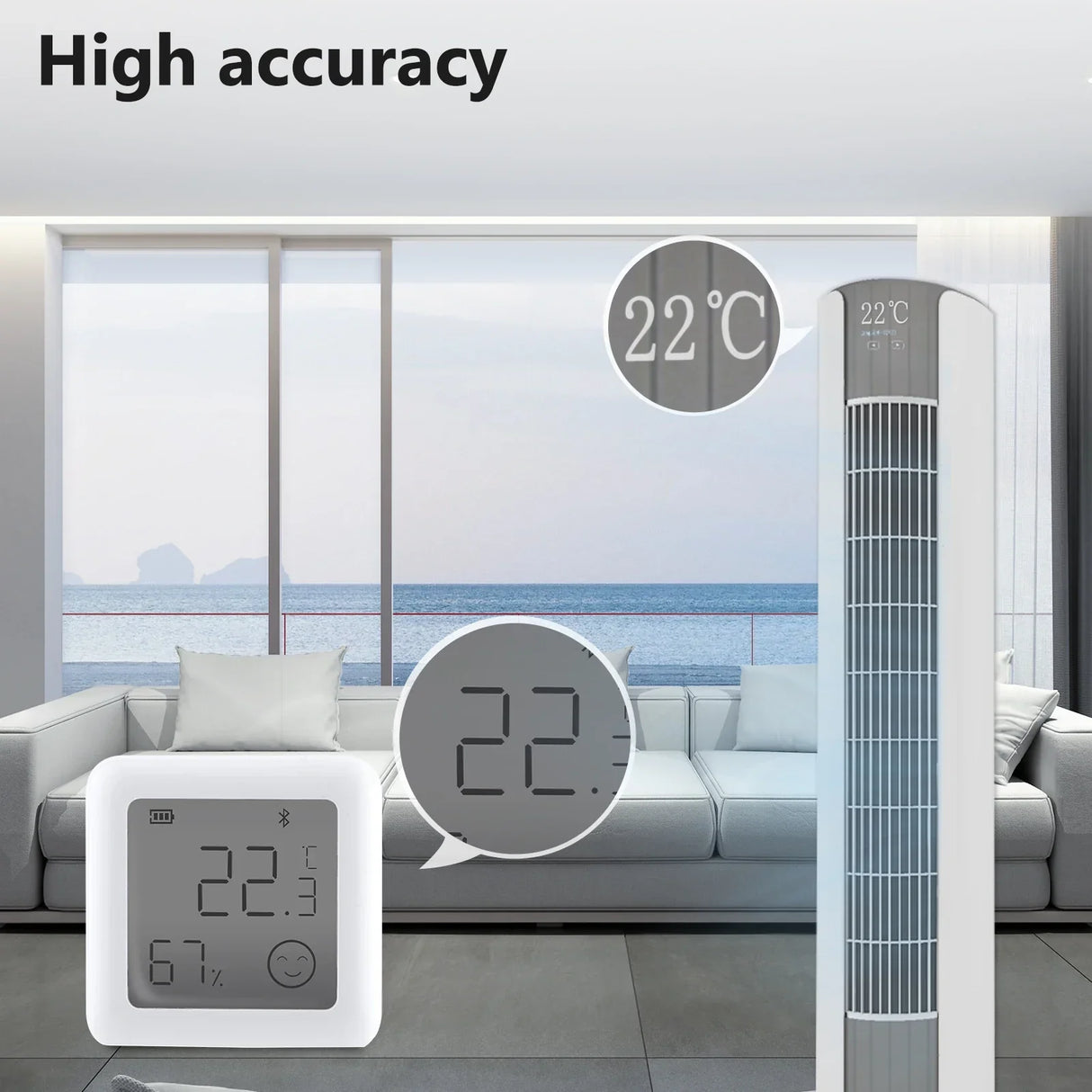 Tower fan with digital display.