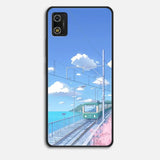a train going through the ocean with clouds and clouds on the phone case