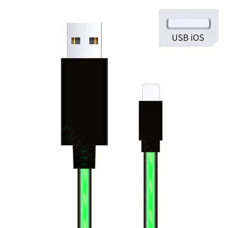 a close up of a usb cable with a green glow