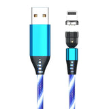 a close up of a blue and white cable connected to a phone