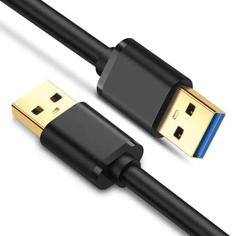 a black usb cable with a gold connector