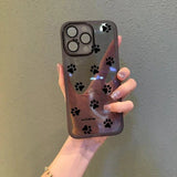Translucent dark gray paw print phone case for samsung galaxy s series with black decals and subtle brand logo on back