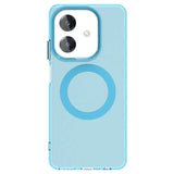 Translucent light blue MagSafe-compatible phone case.