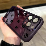Translucent purple paw print phone case with glossy finish for samsung galaxy s series shown from back side