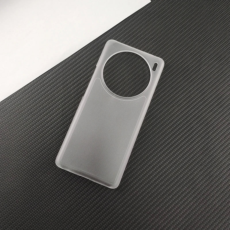 Translucent smartphone case with a circular cutout for the camera.