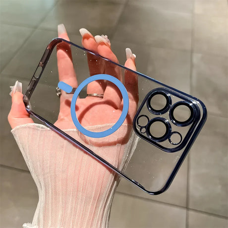 Transparent phone case with camera lens protection.