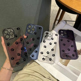 Transparent paw print phone cases in gray blue white and purple showing back for samsung galaxy s series