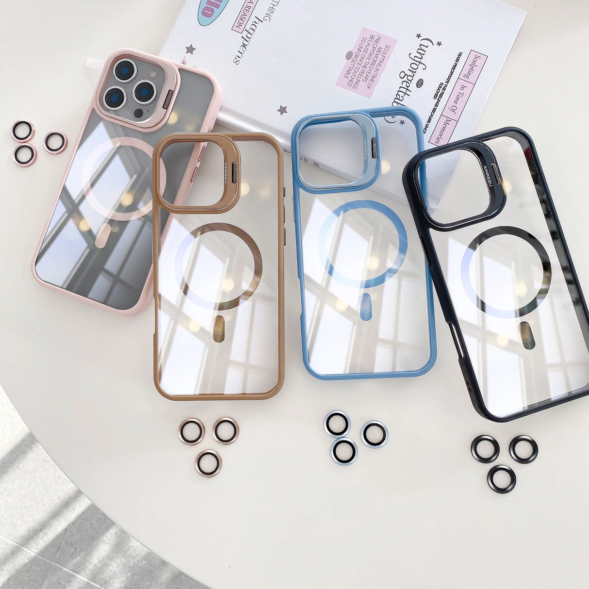 Transparent phone cases with colored edges.