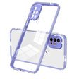 Transparent smartphone case with purple edges and a multi-lens camera cutout.