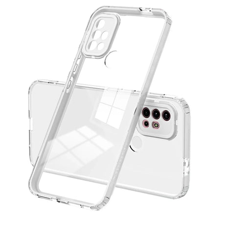 Transparent smartphone case with reinforced corners and camera cutout.