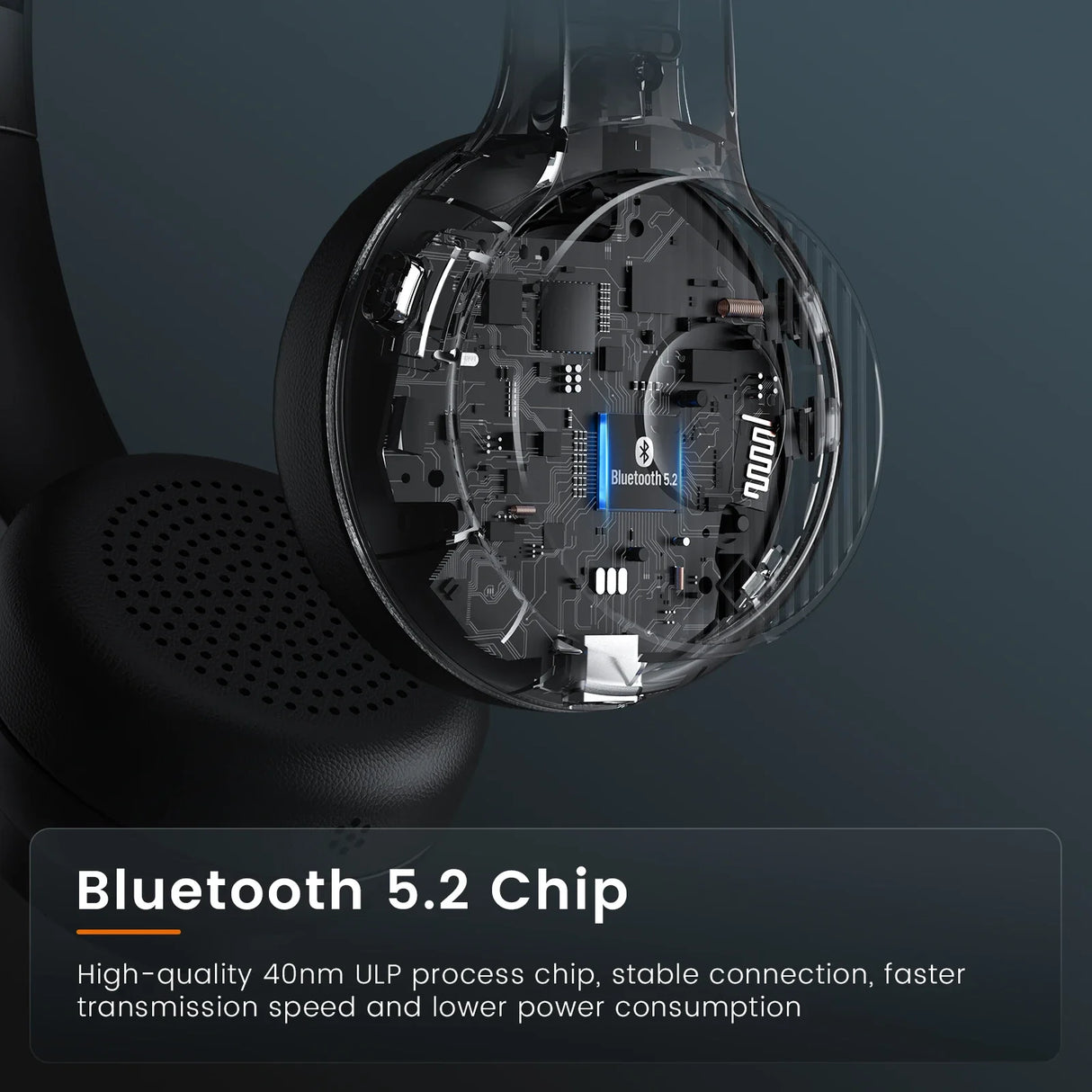 Transparent spherical device containing a Bluetooth 5.2 chip and electronic components.