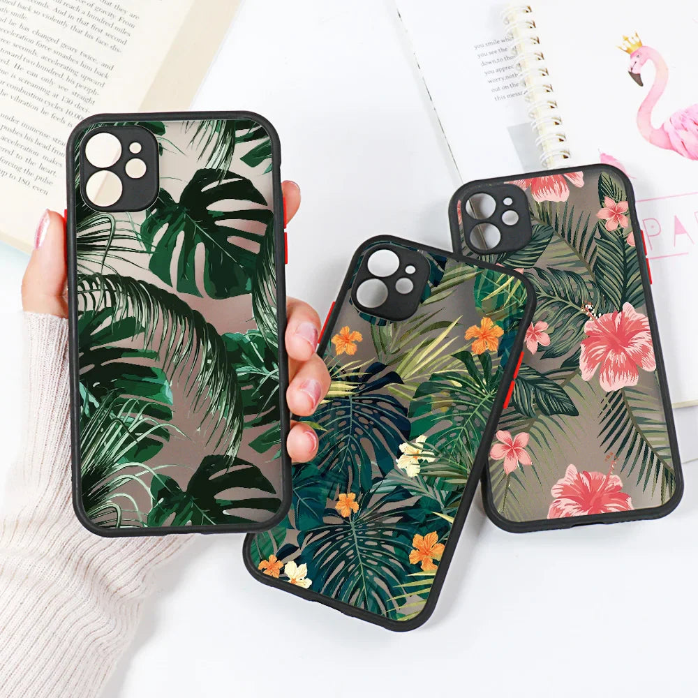 Luxury Opaque Flower Design Phone Cases For iPhone 15 14 13 12 11 Pro Max Soft TPU Shockproof Cover