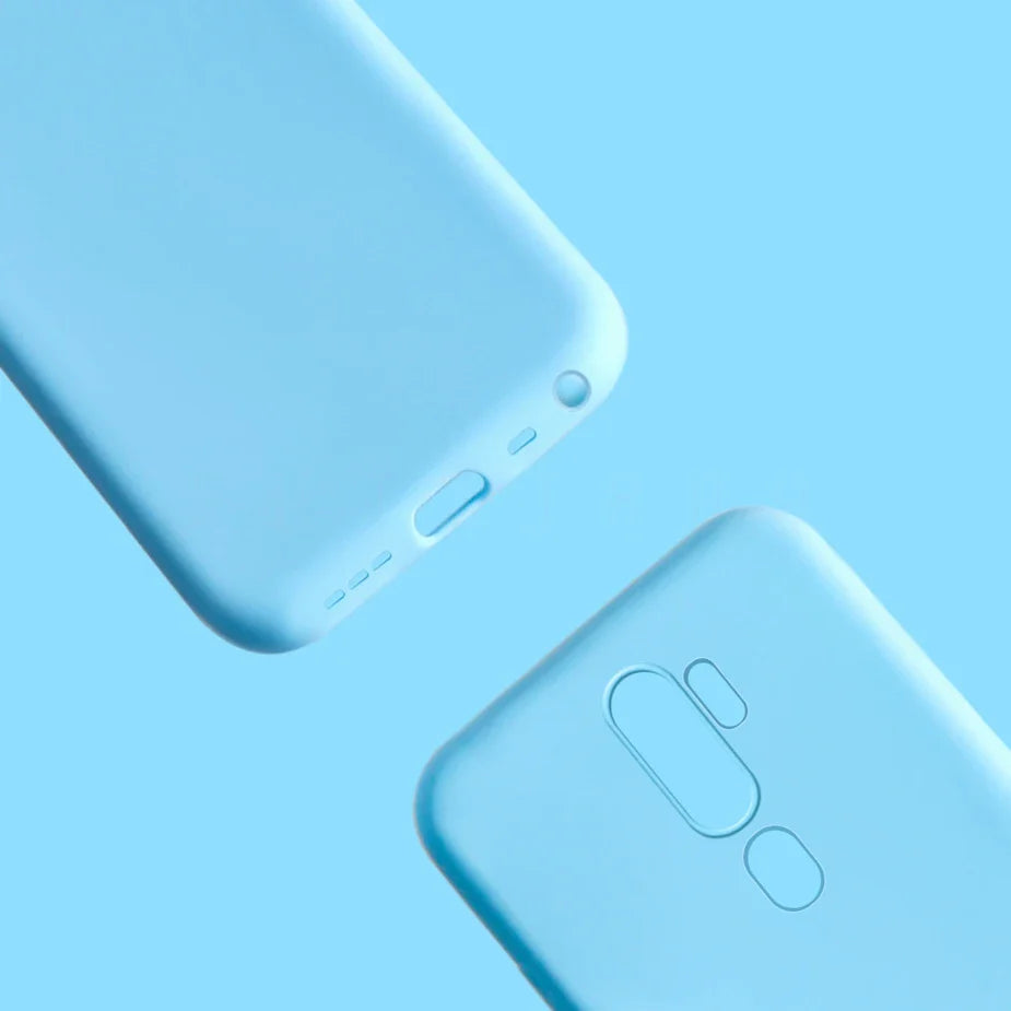 Two baby blue silicone phone cases.