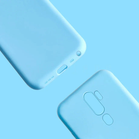 Two baby blue silicone phone cases.