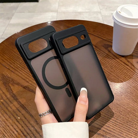 Two black smartphone cases with translucent backs.