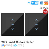 Two black WiFi smart curtain switches.