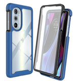 Two blue and clear protective phone cases designed for a Motorola smartphone.