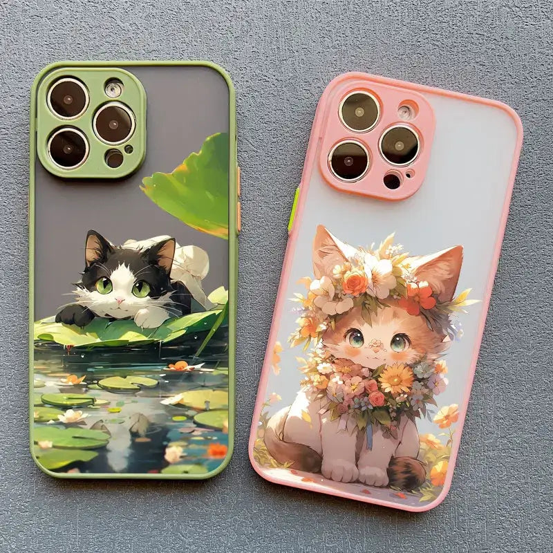 two cases with a cat and a flower