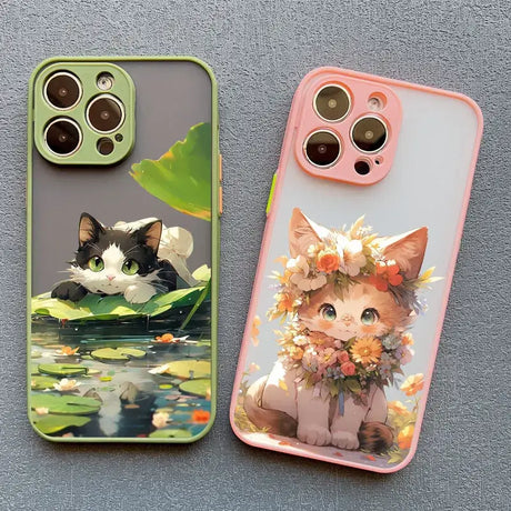 Two cases with a cat and a flower