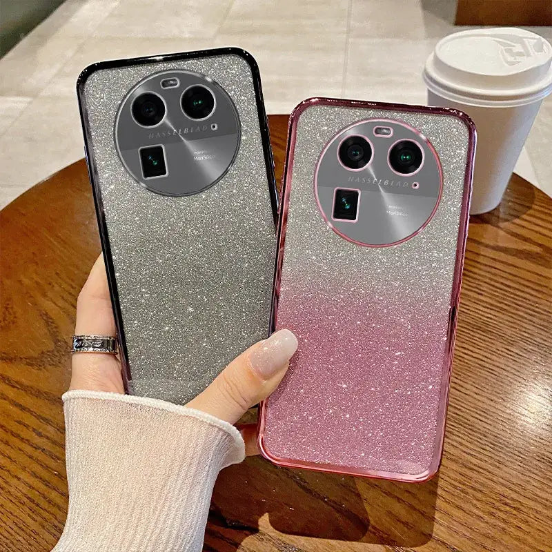 two cases with glitter glitter glitter cases are shown on a table