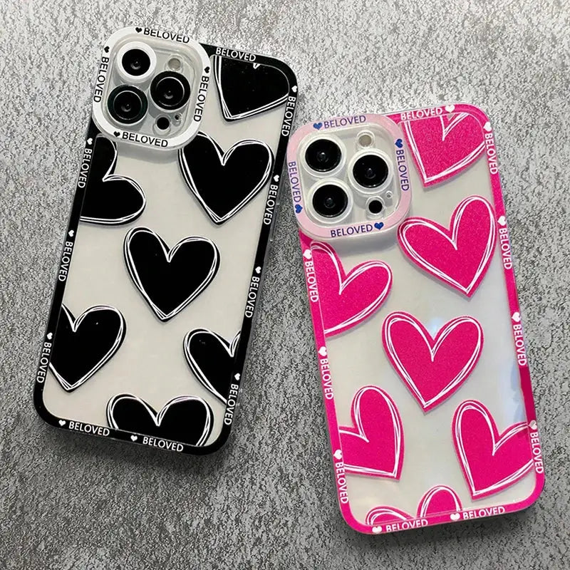 two cases with hearts on them