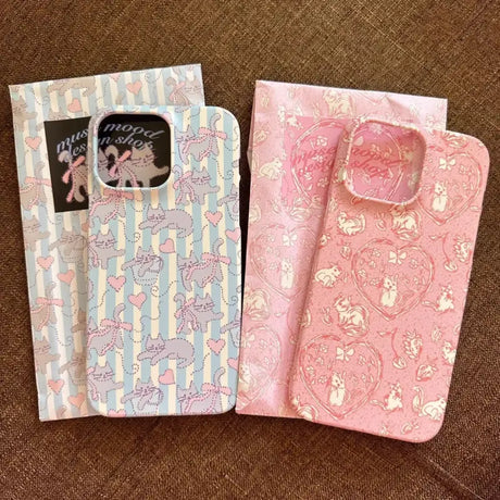 Two cases with a pink and blue pattern