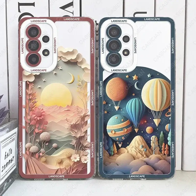 Two cell cases with a cartoon design