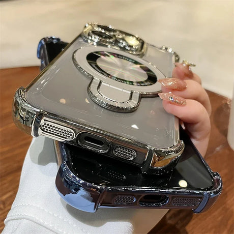 Two chrome-trimmed phone cases with ring stands.