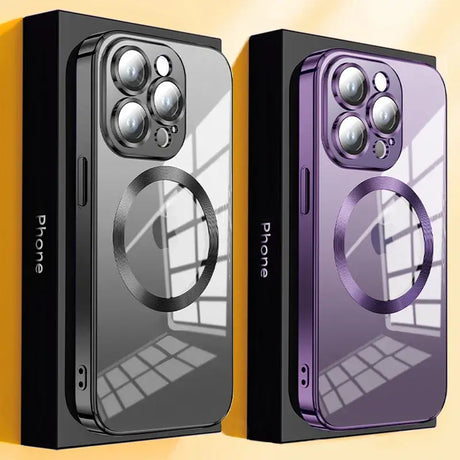 Two different colored cases with a black and purple one