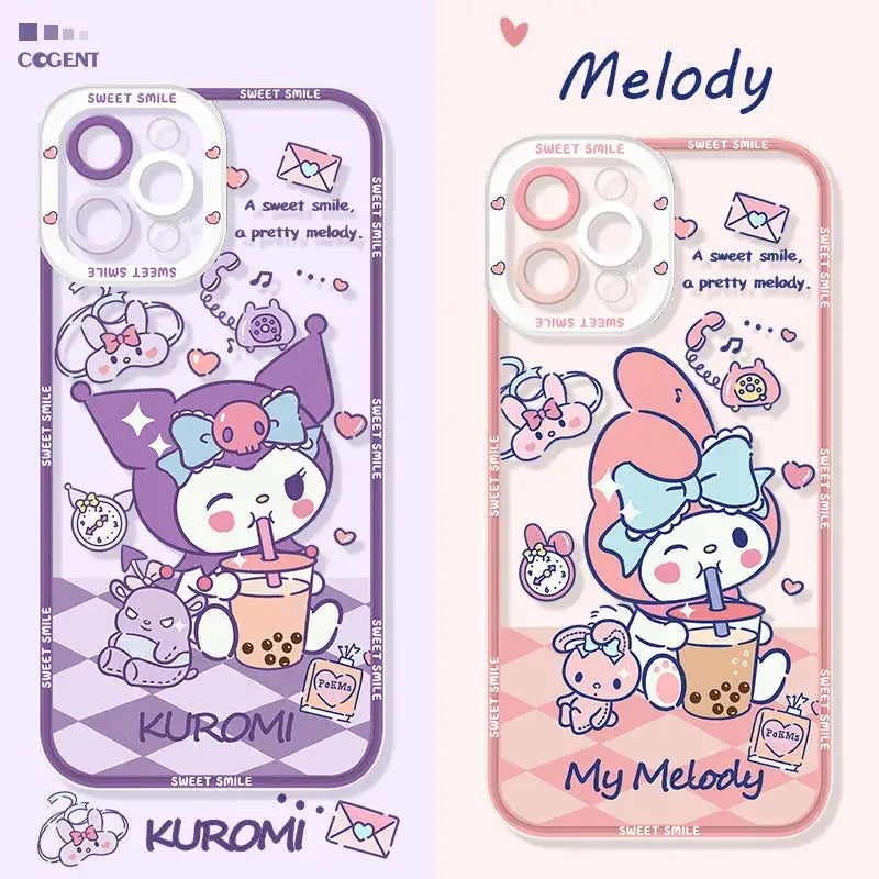 two cute cartoon phone cases with the same design