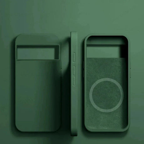 Two green smartphone cases or protective covers side by side.