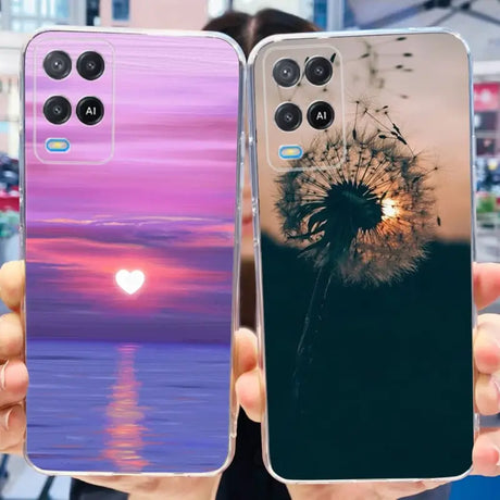 two hands holding two different colored phone cases