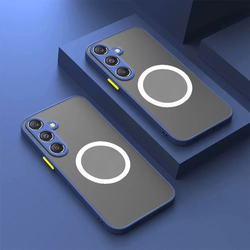 two iphone cases with a camera on them