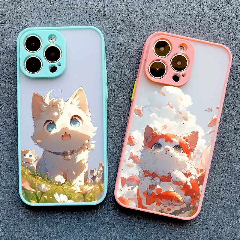 two iphone cases with a cat and a dog