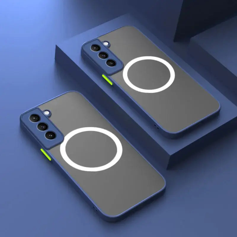 two iphone cases with a circle design on them