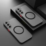 two iphone cases with a circular ring on the back