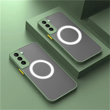 Two iphone cases with a circular design on them