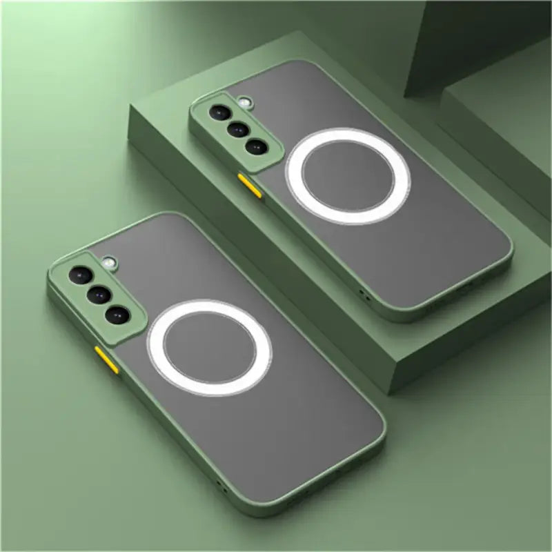 two iphone cases with a circular design on them