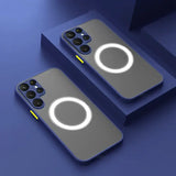 two iphone cases with a circular light on them