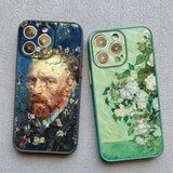 Two iPhone cases featuring famous Van Gogh paintings as their designs.