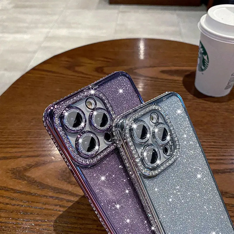 two iphone cases with glitter and glitter
