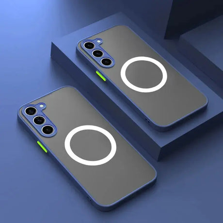 two iphone cases with a green glow on them