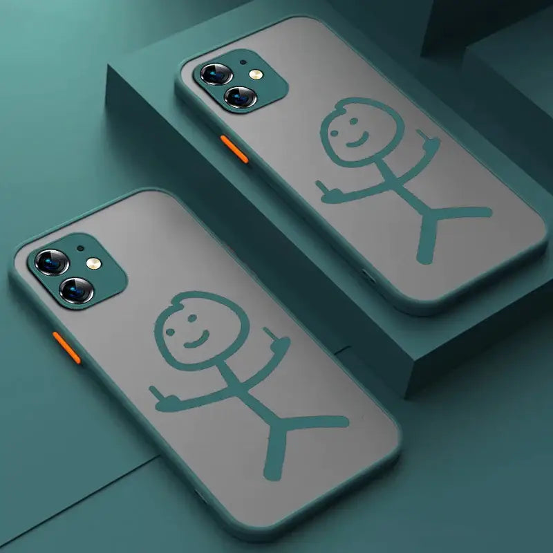 Two iphone cases with a green and white design