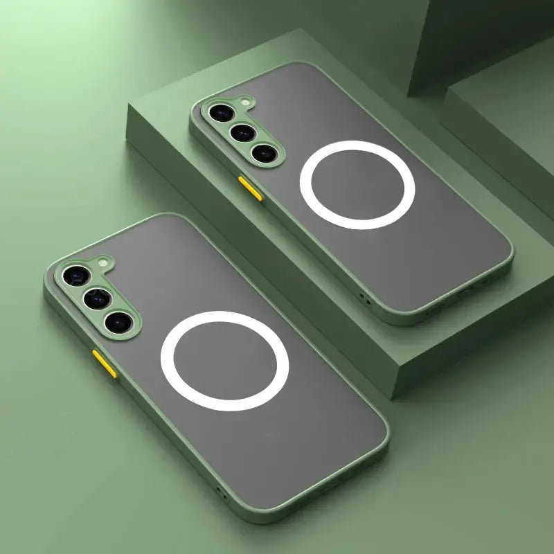 two iphone cases with the same logo on them