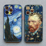 two iphone cases with a painting of a man and a starr sky