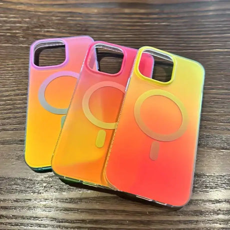 Two iphone cases with a rainbow colored case