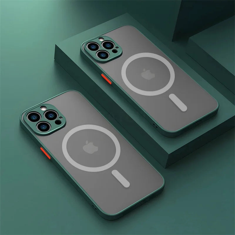 Two iPhone models with MagSafe charging rings and triple-lens camera systems.